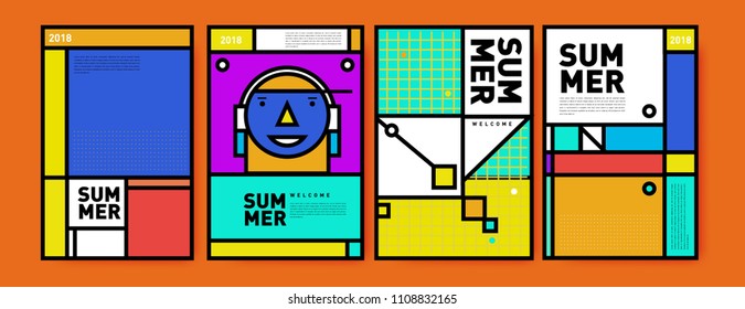 Summer colorful poster design template. Set of summer sale background and illustration. Minimalist design style for summer event poster and banner in eps10.
