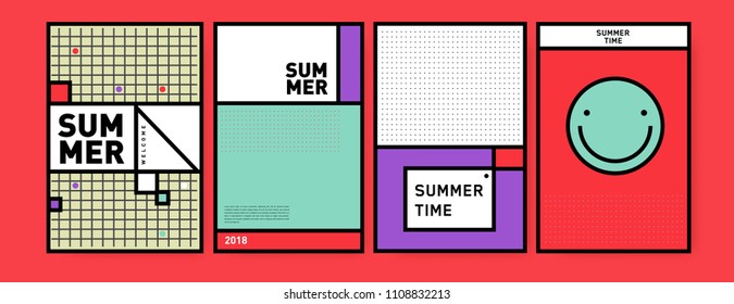 Summer colorful poster design template. Set of summer sale background and illustration. Minimalist design style for summer event poster and banner in eps10.
