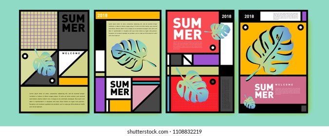Summer colorful poster design template. Set of summer sale background and illustration. Minimalist design style for summer event poster and banner in eps10.
