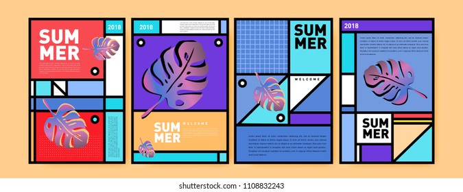 Summer colorful poster design template. Set of summer sale background and illustration. Minimalist design style for summer event poster and banner in eps10.
