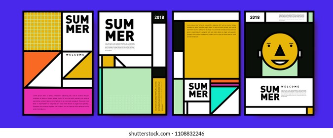 Summer colorful poster design template. Set of summer sale background and illustration. Minimalist design style for summer event poster and banner in eps10.
