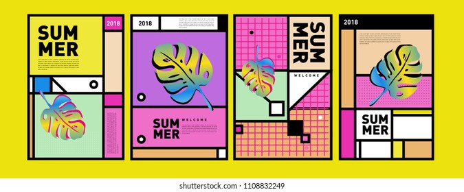 Summer colorful poster design template. Set of summer sale background and illustration. Minimalist design style for summer event poster and banner in eps10.
