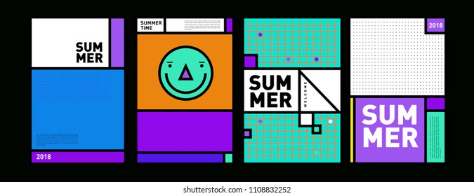 Summer colorful poster design template. Set of summer sale background and illustration. Minimalist design style for summer event poster and banner in eps10.
