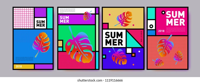 Summer colorful poster design template. Set of summer sale background and illustration. Minimalist design style for summer event poster and banner in eps10.