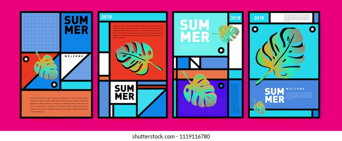 Summer colorful poster design template. Set of summer sale background and illustration. Minimalist design style for summer event poster and banner in eps10.