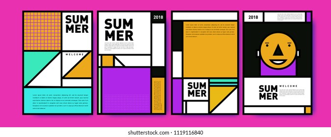 Summer colorful poster design template. Set of summer sale background and illustration. Minimalist design style for summer event poster and banner in eps10.