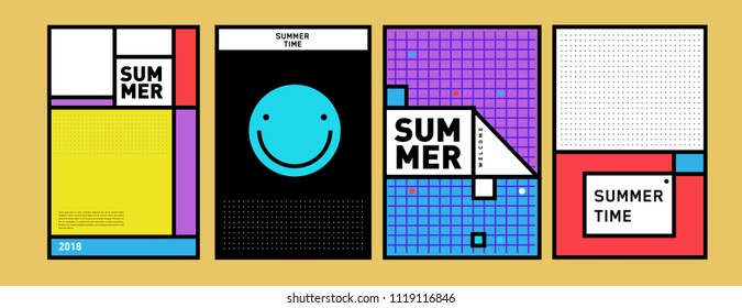 Summer colorful poster design template. Set of summer sale background and illustration. Minimalist design style for summer event poster and banner in eps10.