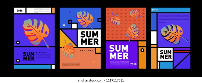 Summer colorful poster design template. Set of summer sale background and illustration. Minimalist design style for summer event poster and banner in eps10.