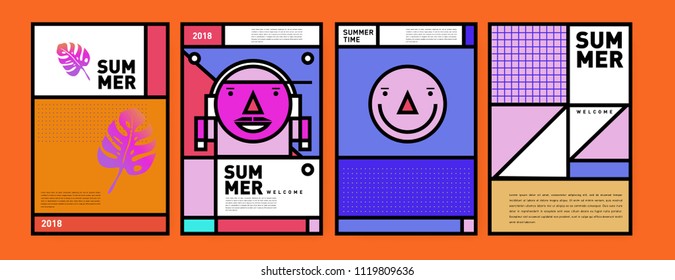 Summer colorful poster design template. Set of summer sale background and illustration. Minimalist design style for summer event poster and banner in eps10.
