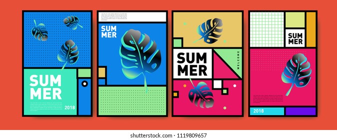 Summer colorful poster design template. Set of summer sale background and illustration. Minimalist design style for summer event poster and banner in eps10.
