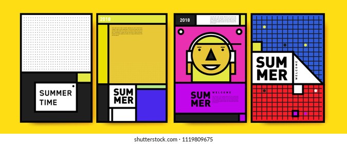 Summer colorful poster design template. Set of summer sale background and illustration. Minimalist design style for summer event poster and banner in eps10.
