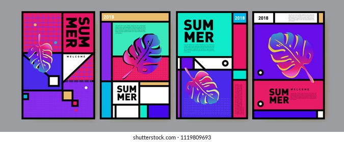 Summer colorful poster design template. Set of summer sale background and illustration. Minimalist design style for summer event poster and banner in eps10.
