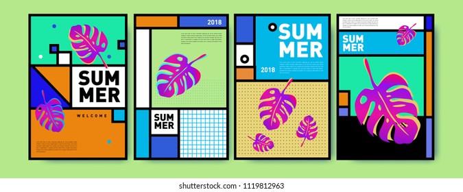 Summer colorful poster design template. Set of summer sale background and illustration. Minimalist design style for summer event poster and banner in eps10.