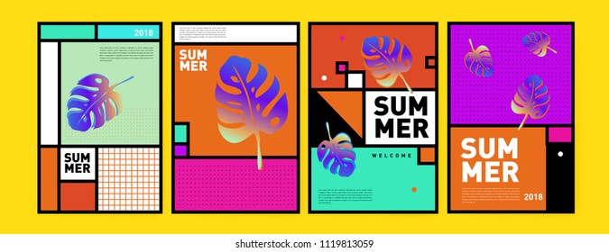 Summer colorful poster design template. Set of summer sale background and illustration. Minimalist design style for summer event poster and banner in eps10.