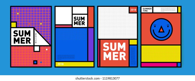 Summer colorful poster design template. Set of summer sale background and illustration. Minimalist design style for summer event poster and banner in eps10.