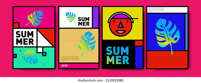Summer colorful poster design template. Set of summer sale background and illustration. Minimalist design style for summer event poster and banner in eps10.