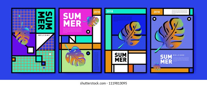 Summer colorful poster design template. Set of summer sale background and illustration. Minimalist design style for summer event poster and banner in eps10.