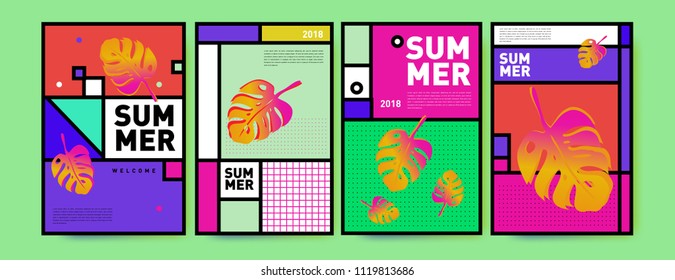 Summer colorful poster design template. Set of summer sale background and illustration. Minimalist design style for summer event poster and banner in eps10.
