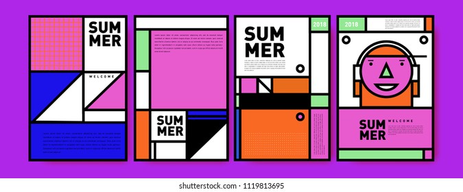 Summer colorful poster design template. Set of summer sale background and illustration. Minimalist design style for summer event poster and banner in eps10.
