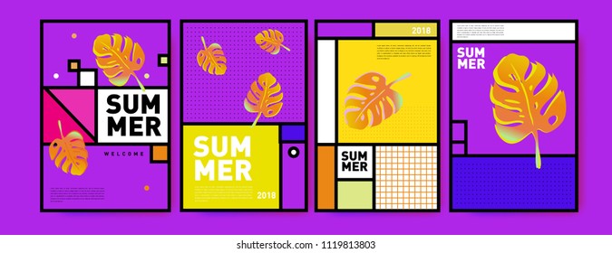 Summer colorful poster design template. Set of summer sale background and illustration. Minimalist design style for summer event poster and banner in eps10.
