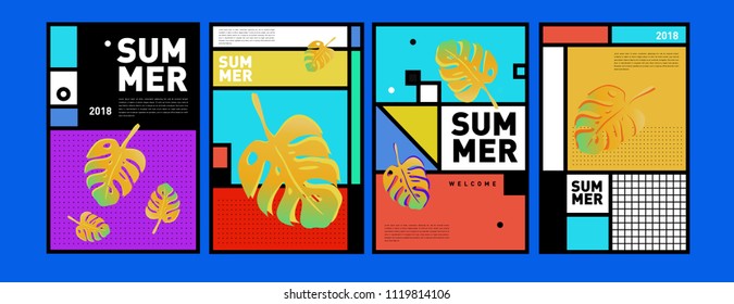 Summer colorful poster design template. Set of summer sale background and illustration. Minimalist design style for summer event poster and banner in eps10.
