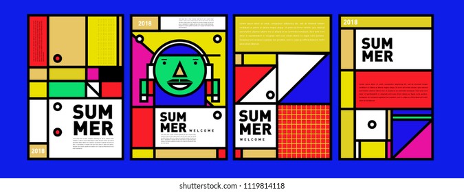 Summer colorful poster design template. Set of summer sale background and illustration. Minimalist design style for summer event poster and banner in eps10.
