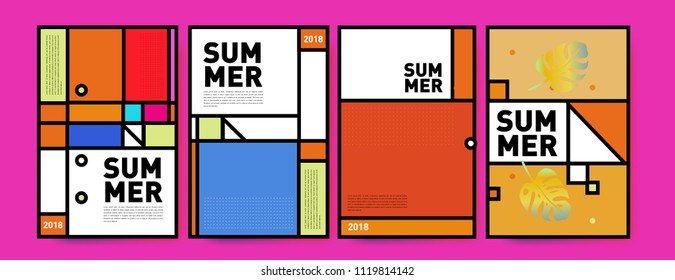 Summer colorful poster design template. Set of summer sale background and illustration. Minimalist design style for summer event poster and banner in eps10.
