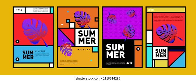Summer colorful poster design template. Set of summer sale background and illustration. Minimalist design style for summer event poster and banner in eps10.
