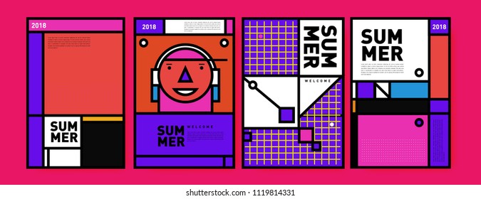 Summer colorful poster design template. Set of summer sale background and illustration. Minimalist design style for summer event poster and banner in eps10.
