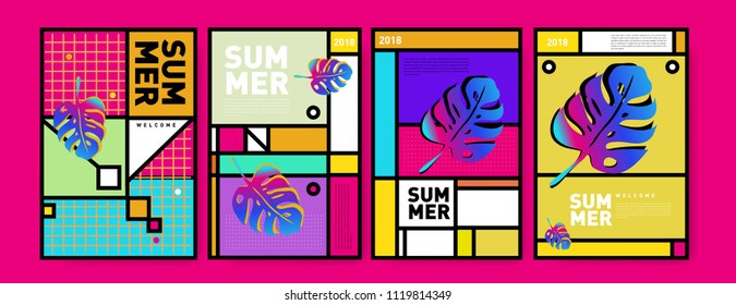 Summer colorful poster design template. Set of summer sale background and illustration. Minimalist design style for summer event poster and banner in eps10.
