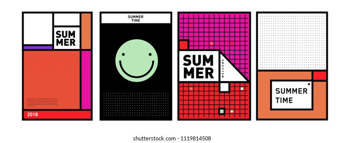 Summer colorful poster design template. Set of summer sale background and illustration. Minimalist design style for summer event poster and banner in eps10.
