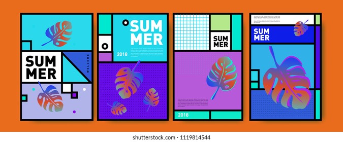 Summer colorful poster design template. Set of summer sale background and illustration. Minimalist design style for summer event poster and banner in eps10.
