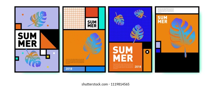 Summer colorful poster design template. Set of summer sale background and illustration. Minimalist design style for summer event poster and banner in eps10.
