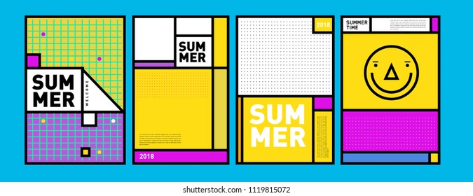 Summer colorful poster design template. Set of summer sale background and illustration. Minimalist design style for summer event poster and banner in eps10.
