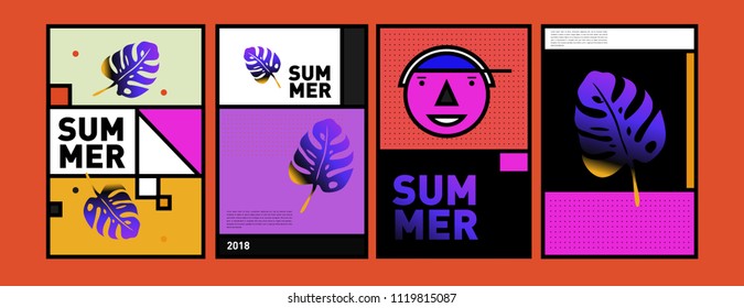 Summer colorful poster design template. Set of summer sale background and illustration. Minimalist design style for summer event poster and banner in eps10.
