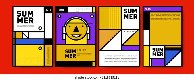 Summer colorful poster design template. Set of summer sale background and illustration. Minimalist design style for summer event poster and banner in eps10.
