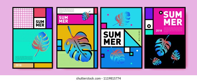 Summer colorful poster design template. Set of summer sale background and illustration. Minimalist design style for summer event poster and banner in eps10.
