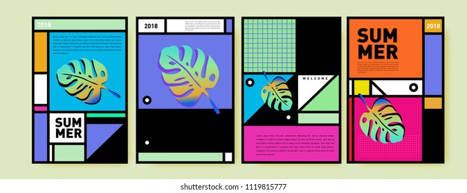 Summer colorful poster design template. Set of summer sale background and illustration. Minimalist design style for summer event poster and banner in eps10.
