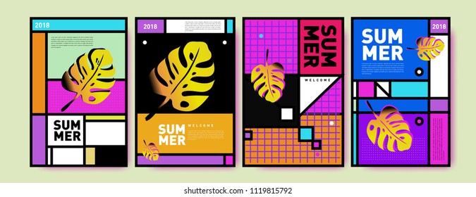 Summer colorful poster design template. Set of summer sale background and illustration. Minimalist design style for summer event poster and banner in eps10.
