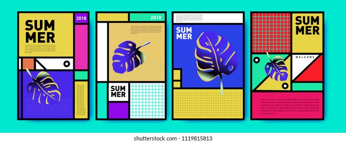 Summer colorful poster design template. Set of summer sale background and illustration. Minimalist design style for summer event poster and banner in eps10.

