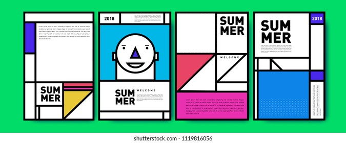 Summer colorful poster design template. Set of summer sale background and illustration. Minimalist design style for summer event poster and banner in eps10.
