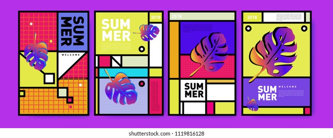 Summer colorful poster design template. Set of summer sale background and illustration. Minimalist design style for summer event poster and banner in eps10.

