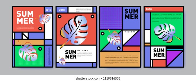 Summer colorful poster design template. Set of summer sale background and illustration. Minimalist design style for summer event poster and banner in eps10.
