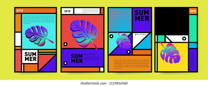 Summer colorful poster design template. Set of summer sale background and illustration. Minimalist design style for summer event poster and banner in eps10.
