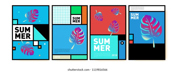 Summer colorful poster design template. Set of summer sale background and illustration. Minimalist design style for summer event poster and banner in eps10.
