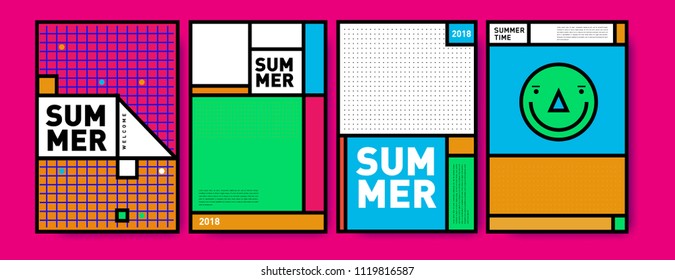Summer colorful poster design template. Set of summer sale background and illustration. Minimalist design style for summer event poster and banner in eps10.

