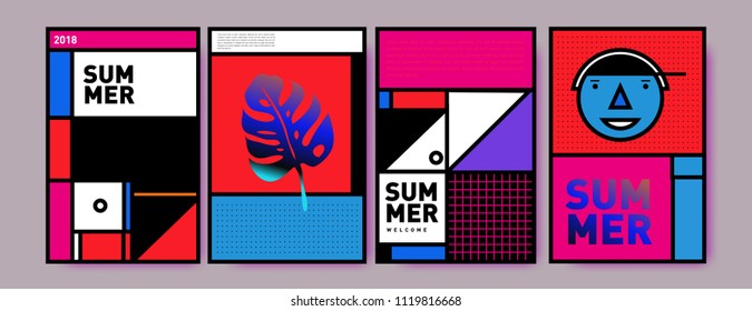 Summer colorful poster design template. Set of summer sale background and illustration. Minimalist design style for summer event poster and banner in eps10.
