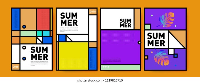 Summer colorful poster design template. Set of summer sale background and illustration. Minimalist design style for summer event poster and banner in eps10.
