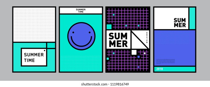 Summer colorful poster design template. Set of summer sale background and illustration. Minimalist design style for summer event poster and banner in eps10.
