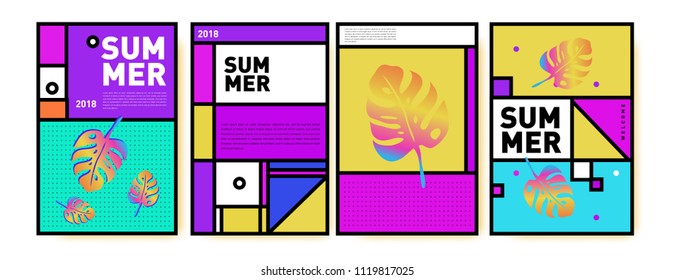 Summer colorful poster design template. Set of summer sale background and illustration. Minimalist design style for summer event poster and banner in eps10.
